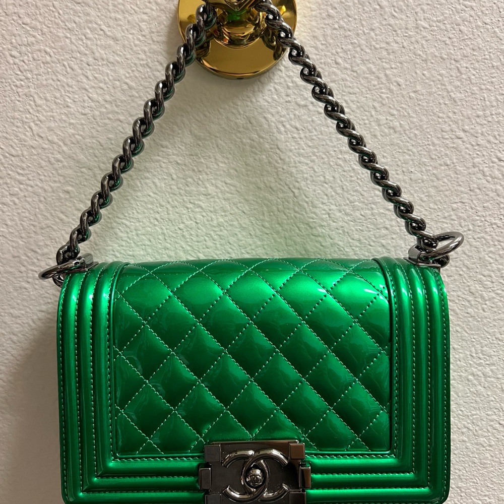 Rare! Unique! Authentic CHANEL Metallic Patent boy!